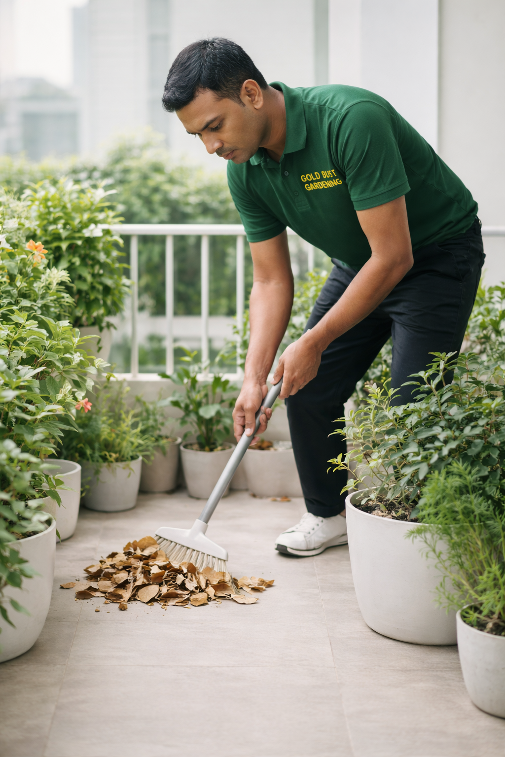 Cleaning the balcony
